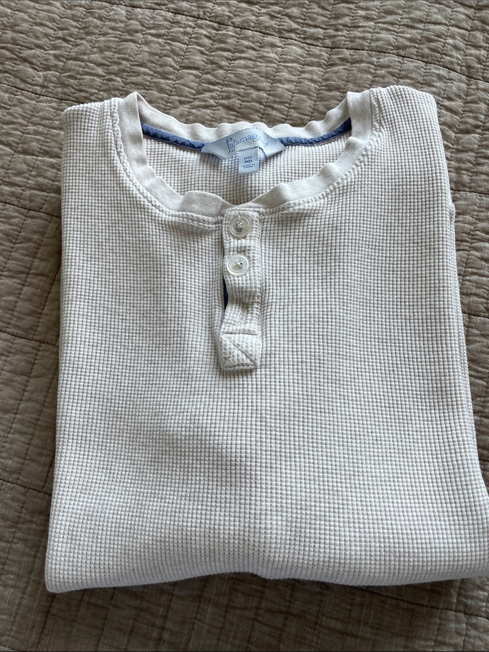 Men's Long-Sleeve Waffle Henley Shirt - Cream